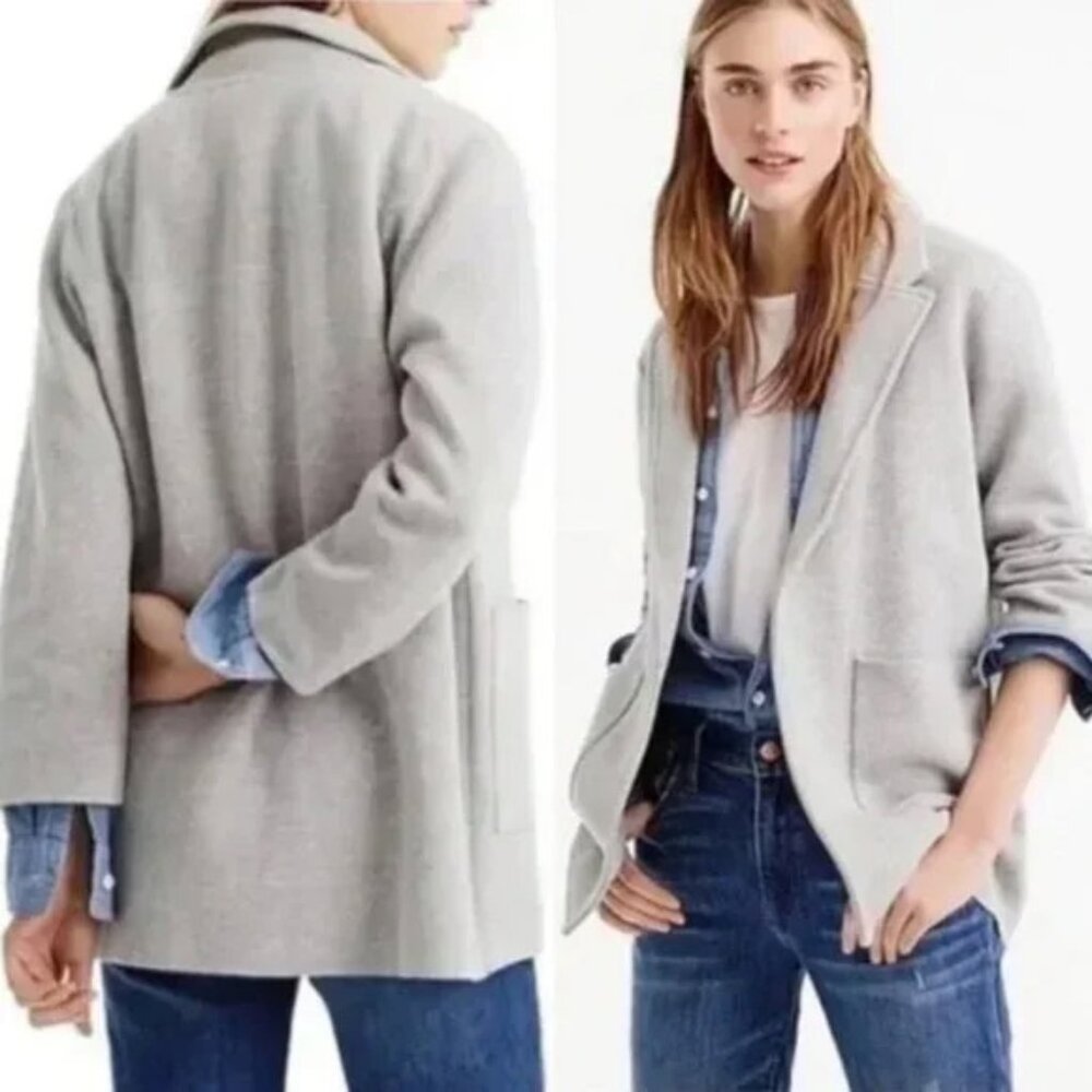 J.Crew Sophie Open Front Sweater Knit Blazer Jacket M Gray Grey Merino Wool $168 - Picture 1 of 16
